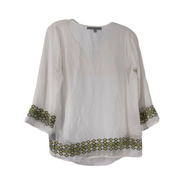 Embroidered Bohemian Top White Pleated 3/4 Sleeve Chiffon Sheer Small Lovestitch - Picture 2 of 6